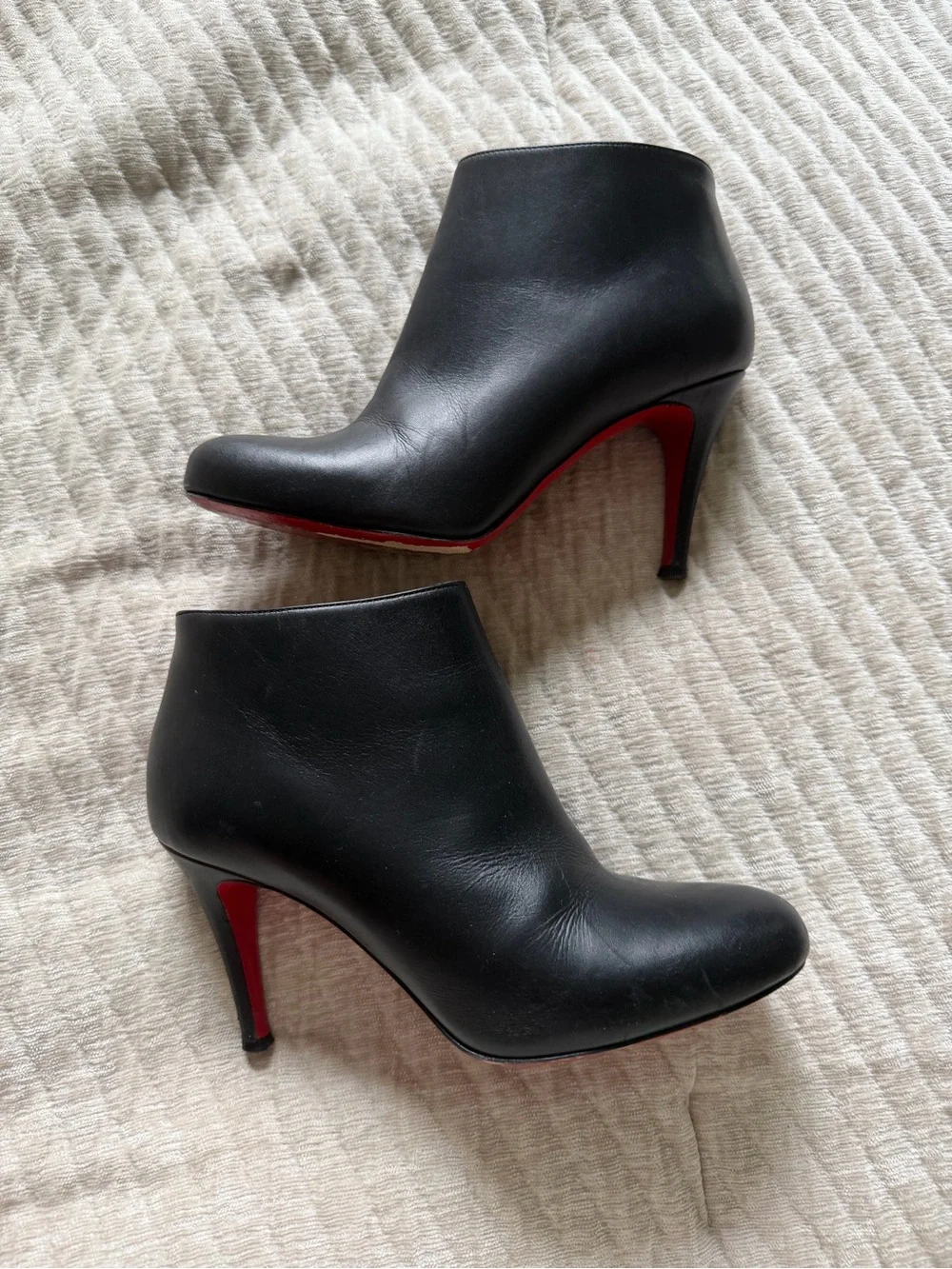 Christian Louboutin Black Leather Ankle Booties with Signature Red Sole